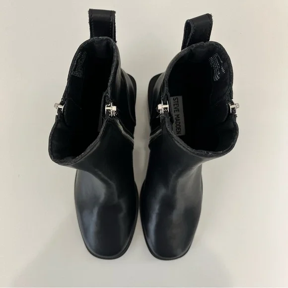 STEVE MADDEN Ruthy Block Heel Leather Boots in Black NEW - Picture 5 of 13